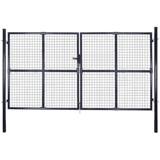 Portail de jardin grillagé en acier galvanisé 306 x 200 cm Gris