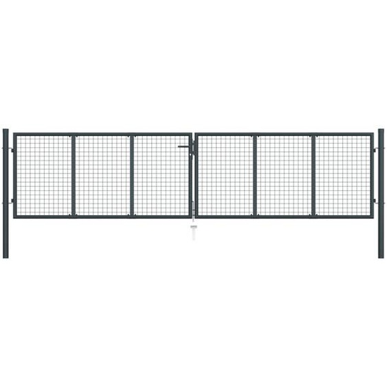Portail de jardin grillagé en acier galvanisé 400 x 100 cm Gris