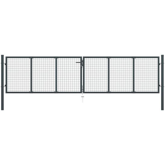 Portail de jardin grillagé en acier galvanisé 400 x 75 cm Gris