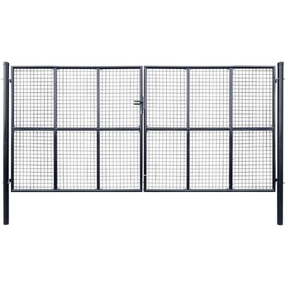 Portail de jardin grillagé en acier galvanisé 415 x 175 cm Gris