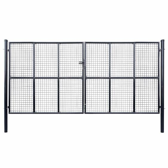 Portail de jardin grillagé en acier galvanisé gris 400 x 175 cm