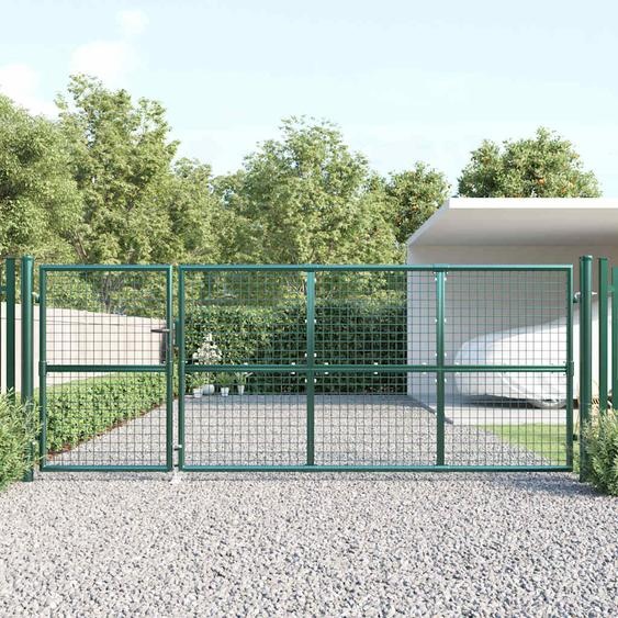 Portail de jardin grillagé vert 350 x 125 cm en acier galvanisé
