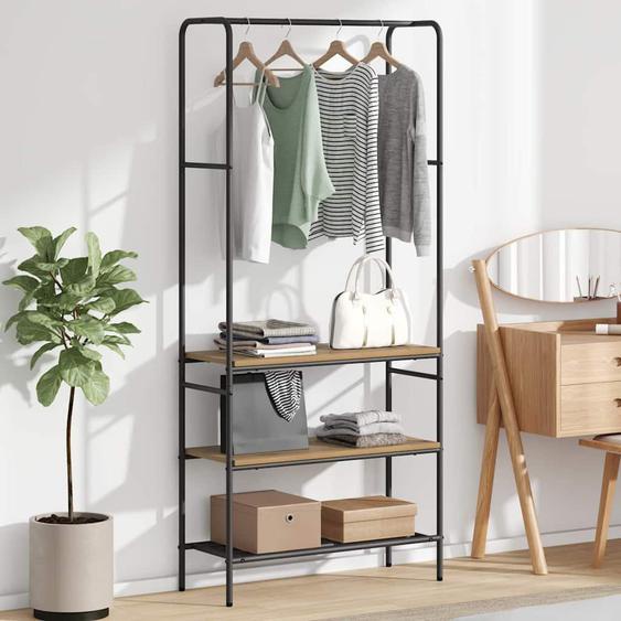 Portant à vêtements avec étagères chêne artisanal