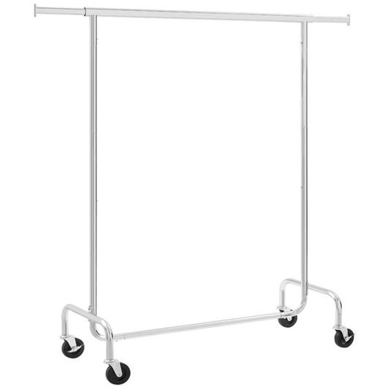Portant à Vêtements Songmics Avec Roulettes - Tringle Extensible - Charge Lourde - Capacité de Charge 130 kg - Porte-manteau - Métal - Chromé - Argent
