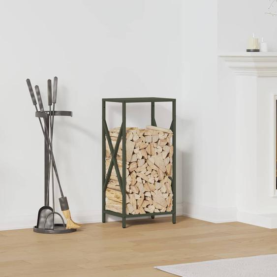 Portant de bois chauffage vert olive 34x25x70 cm