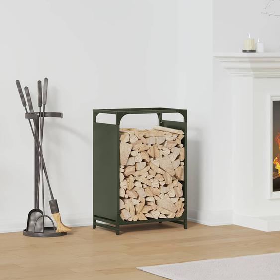 Portant de bois chauffage vert olive 44x28x65 cm
