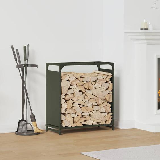 Portant de bois chauffage vert olive 60x28x65 cm