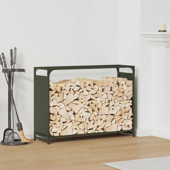 Portant de bois chauffage vert olive 90x28x65 cm