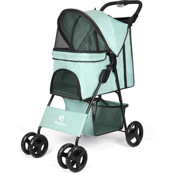 Porte-animaux, tissu respirant, roulettes pivotantes universelles, bleu vert