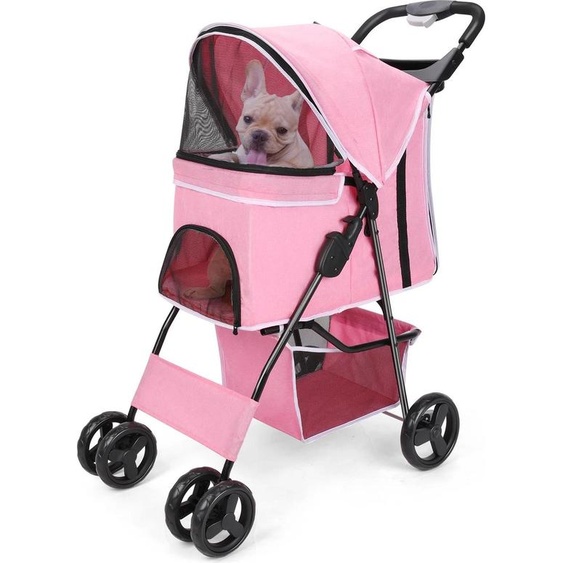 Porte-animaux, tissu respirant, roulettes pivotantes universelles, rose