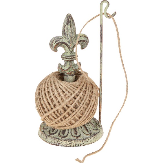 Porte bobine de fil en métal antique Déco avec lys et jute 20,5cm