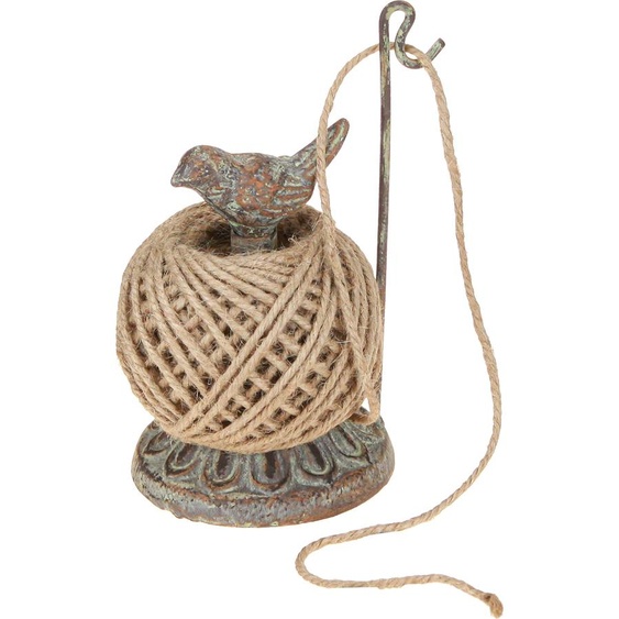 Porte bobine de fil vintage métal oiseau fil de jute déco H17cm