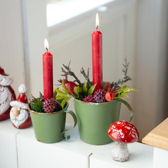 Porte-bougie Vintage Tasse Métal Vert Ø11cm H11cm Rétro Déco