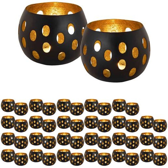 Porte-bougies à chauffe-plat 48 pièces Porte-bougies forme boule noir intérieur doré