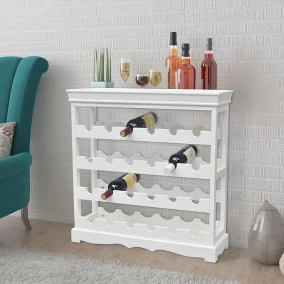 Porte-bouteille - Omabeta - 70 x 22,5 x 70,5 cm - MDF et bois de sapin massif - Blanc - Design contemporain