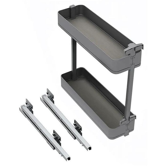 Porte-bouteilles latéral extractible Harmony avec fermeture amortie - Module largeur 200mm hauteur 700mm - Acier et Bois - Gris anthracite