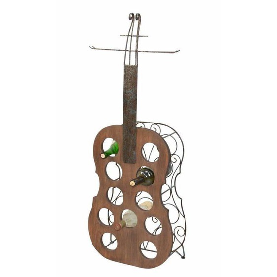 Porte bouteilles sur pied casier a vin forme de guitare en MDF marron et metal couleur rouille ETA05039