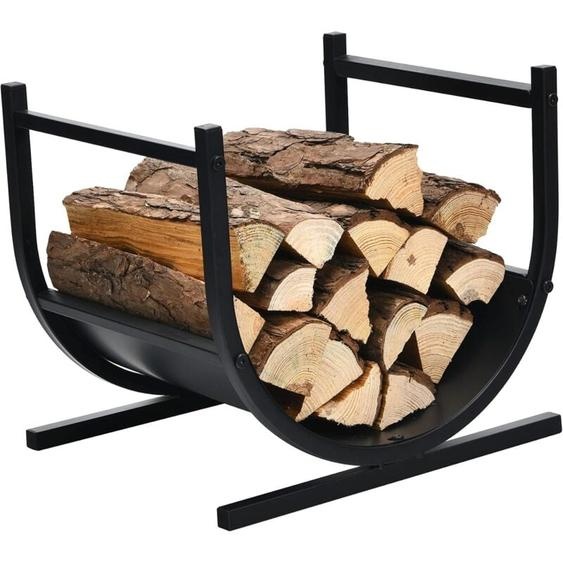 Porte-bûches Bois de Cheminée en Métal en Forme de u 43 x 37 x 39,5 cm avec Poignées Charge 30 kg Intérieur Extérieur - Costway