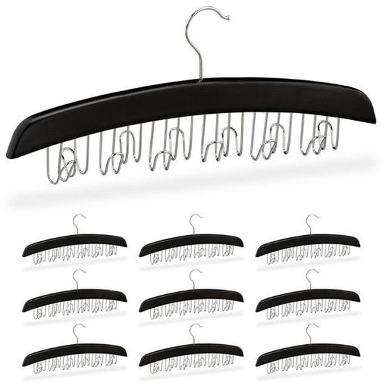 Porte-ceinture, lot de 10, armoire, dressing, 12 crochets rotatifs à 360°, bois, 17,5 x 43 x 5,5 cm, noir/argenté
