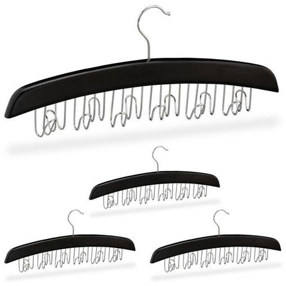 Porte-ceinture, lot de 4, armoire, dressing, 12 crochets rotatifs à 360°, bois, 17,5 x 43 x 5,5 cm, noir/argenté
