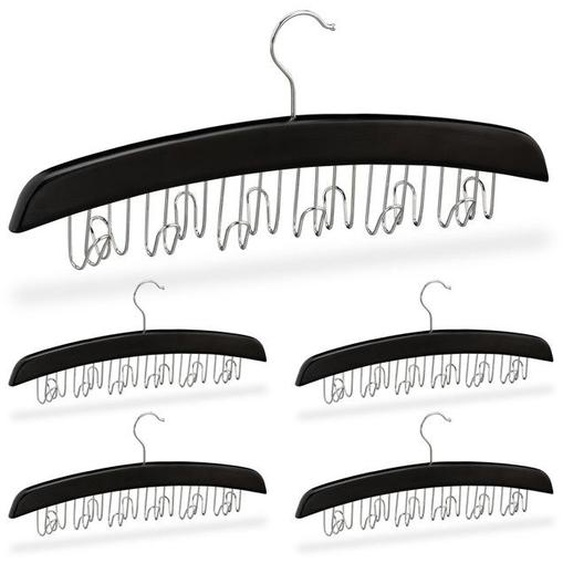 Porte-ceinture, lot de 5, armoire, dressing, 12 crochets rotatifs à 360°, bois, 17,5 x 43 x 5,5 cm, noir/argenté