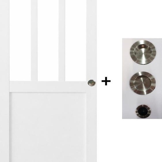 Porte Coulissante Atelier Blanc H204 x L73 + coquilles et tire doigt