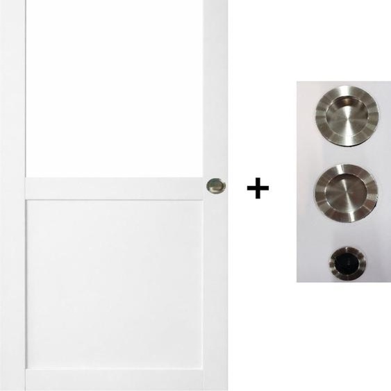 Porte Coulissante Atelier Blanc H204 x L93 sans meneau + coquilles et tire doigt