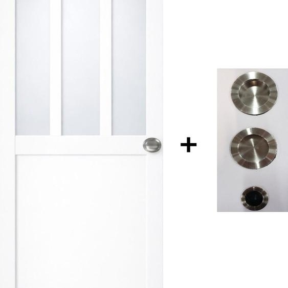 Porte Coulissante Atelier Blanc vitre depoli H204 x L73 + coquilles et tire doigt