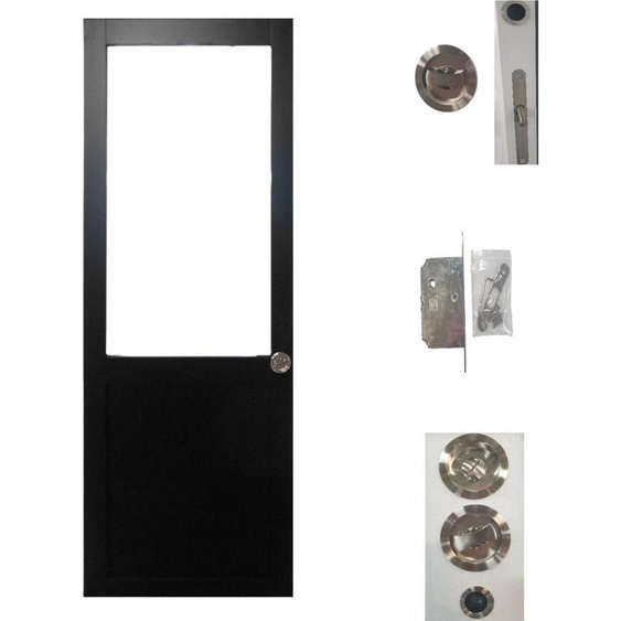 Porte Coulissante Atelier Noir H204 x L63 sans meneau + serrure a  condamnation