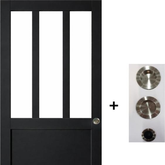 Porte Coulissante Atelier Noir H204 x L73 + coquilles et tire doigt