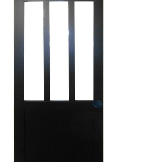 Porte Coulissante Atelier Noir H204 x L83 + Rail a  roulettes et Coquilles Noir
