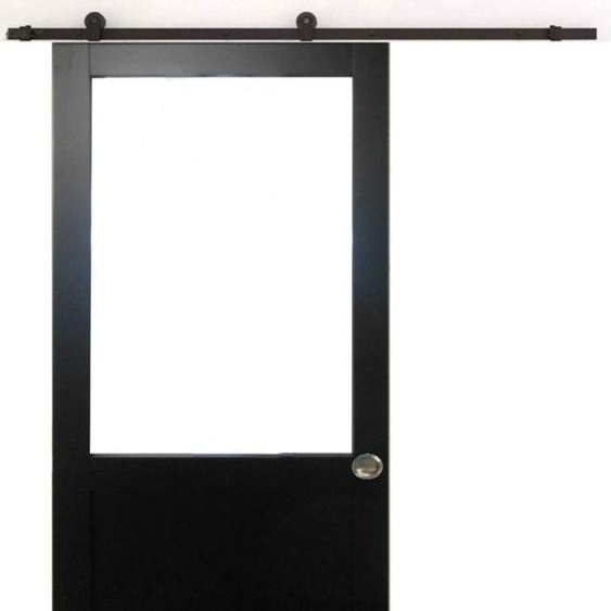 Porte Coulissante Atelier Noir H204 x L83 sans meneau + Rail a roulettes et Coquilles