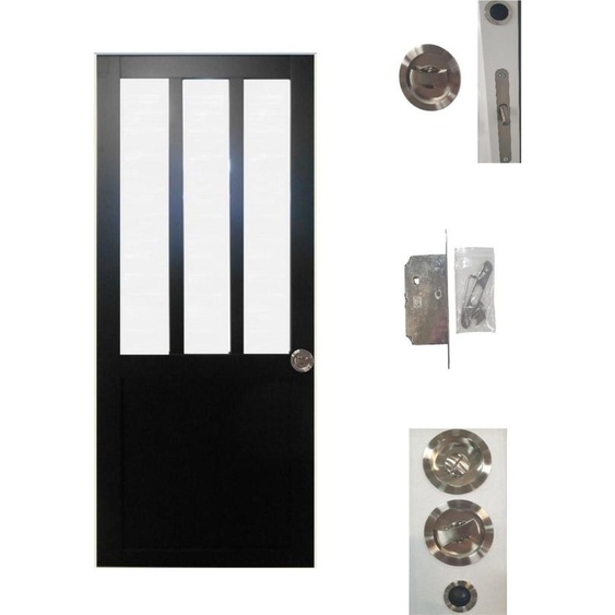 Porte Coulissante Atelier Noir vitre depoli H204 x L93 + serrure a condamnation