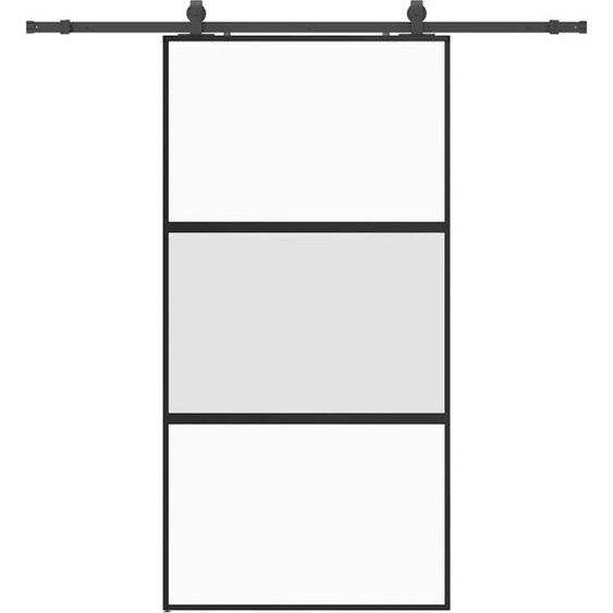 Porte coulissante avec ferrure noire 102,5x205 cm verre trempé