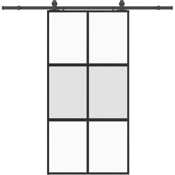 Porte coulissante avec ferrure noire 102,5x205 cm verre trempé