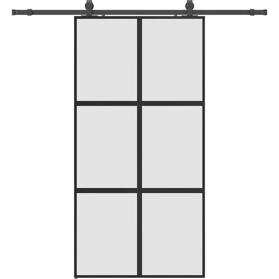 Porte coulissante avec ferrure noire 102,5x205 cm verre trempé