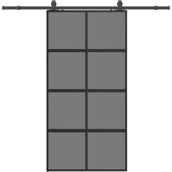 Porte coulissante avec ferrure noire 102,5x205 cm verre trempé