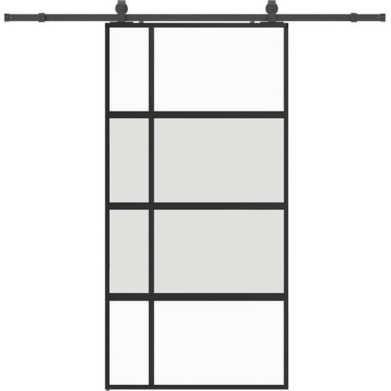 Porte coulissante avec ferrure noire 102,5x205 cm verre trempé