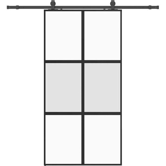 Porte coulissante avec ferrure noire 102,5x205 cm verre trempé