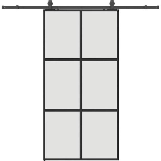 Porte coulissante avec ferrure noire 102,5x205 cm verre trempé