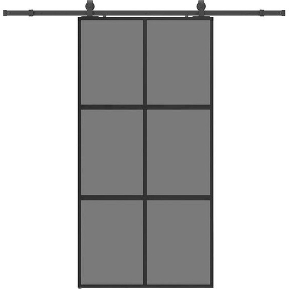 Porte coulissante avec ferrure noire 102,5x205 cm verre trempé