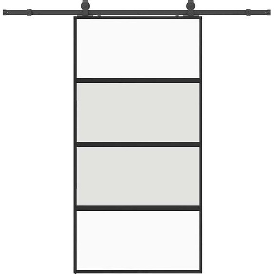 Porte coulissante avec ferrure noire 102,5x205 cm verre trempé