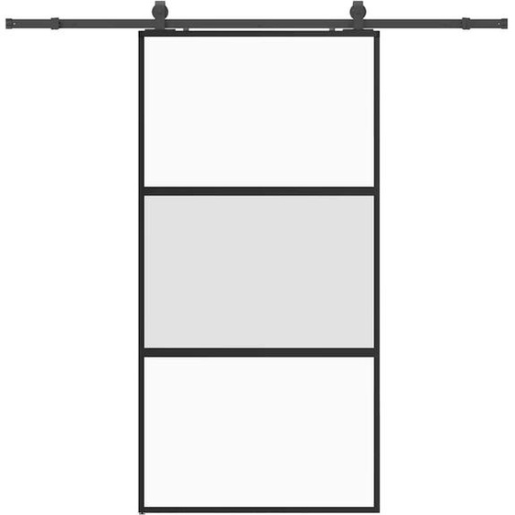 Porte coulissante avec ferrure noire 102,5x205 cm verre trempé
