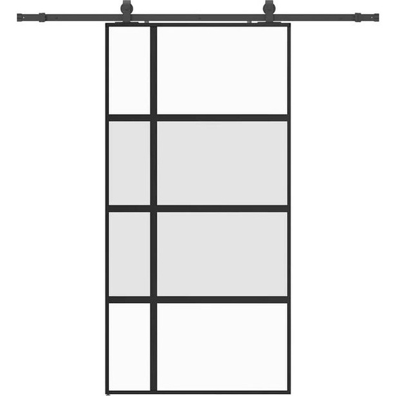 Porte coulissante avec ferrure noire 102,5x205 cm verre trempé