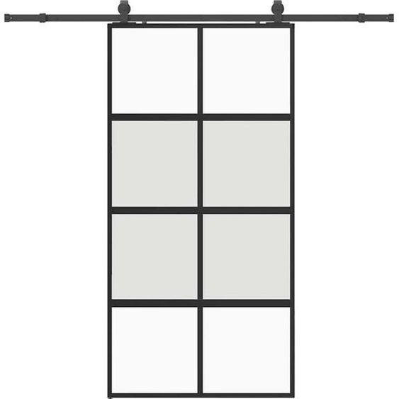 Porte coulissante avec ferrure noire 102,5x205 cm verre trempé