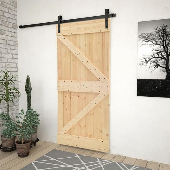 Porte coulissante avec kit de quincaillerie 80x210cm Pin massif