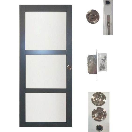 Porte Coulissante Blakeria RAL 7016 Vitree H204 x L73 + serrure a  condamnation