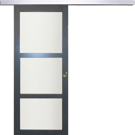 Porte Coulissante Blakeria RAL7016 Vitree H204 x L73 + Rail Alu et coquilles