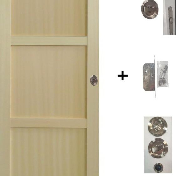 Porte Coulissante bois Ayous 3 Panneaux H204 x L73 + serrure a condamnation