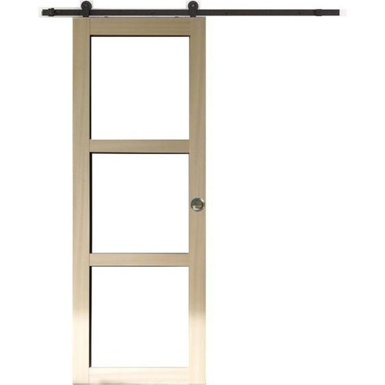 Porte Coulissante bois Ayous Vitrage transparent H204 x L73 + Rail a roulettes et Coquilles
